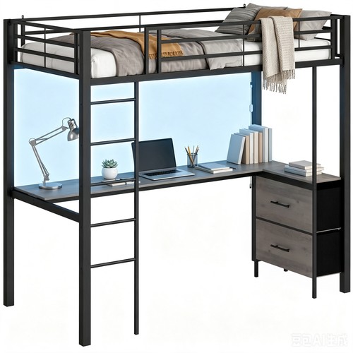 Metal bunk bed with desk - metal, desk,